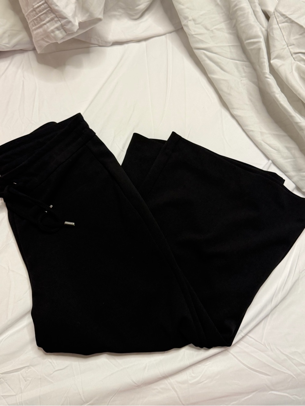 Classic Black Drawstring capri pants wide leg